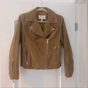 BCBG Leather Suede Camel Moto Jacket